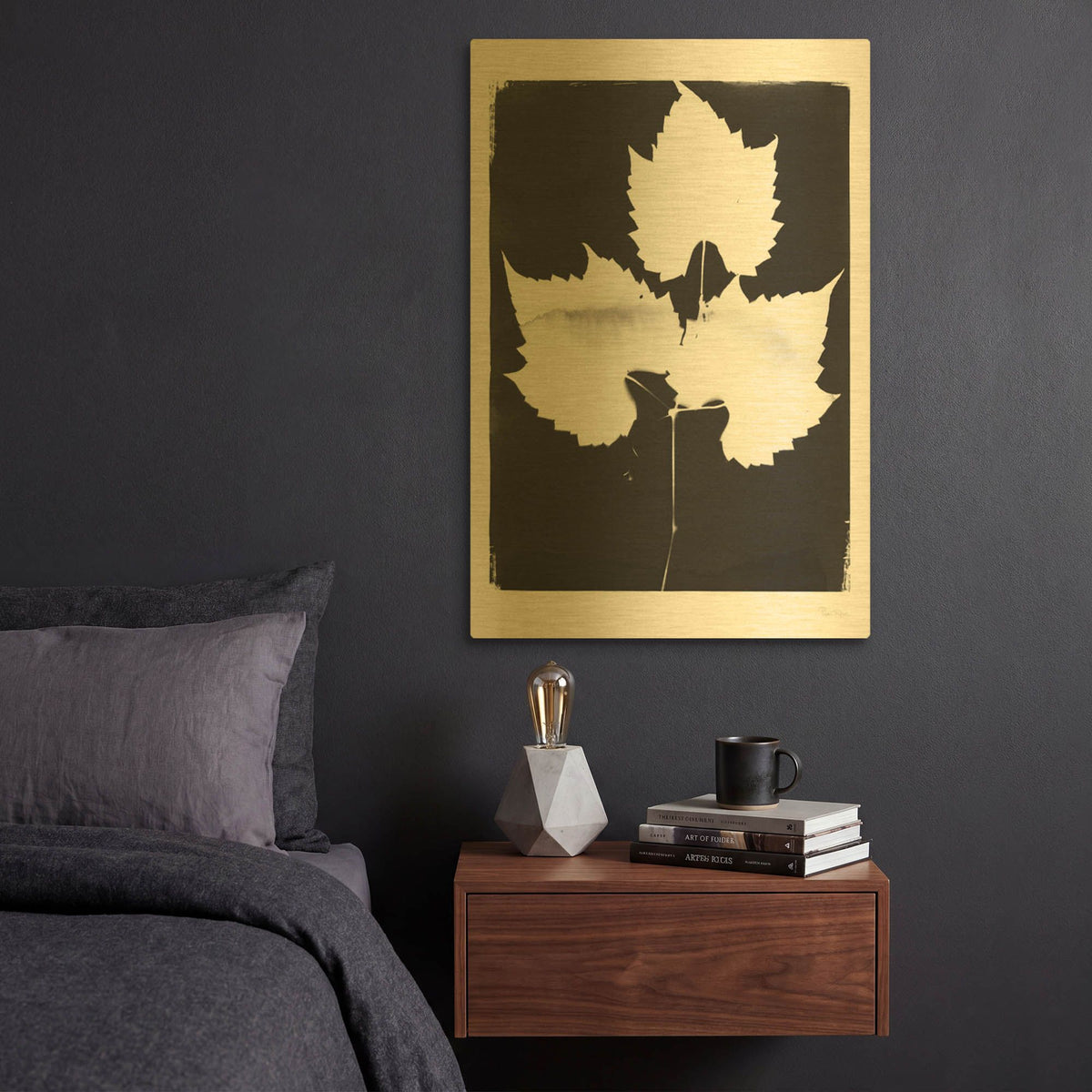 'Nature by the Lake Leaves 1 Black' By Piper Rhue Gold Metal Wall Art