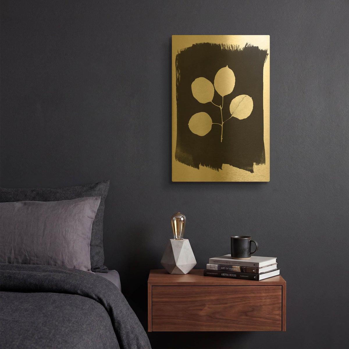 'Nature by the Lake Leaves 2 Black' By Piper Rhue Gold Metal Wall Art
