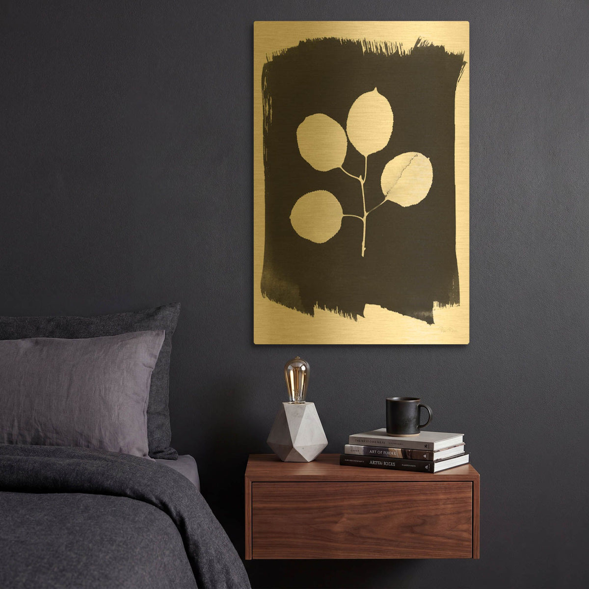 'Nature by the Lake Leaves 2 Black' By Piper Rhue Gold Metal Wall Art