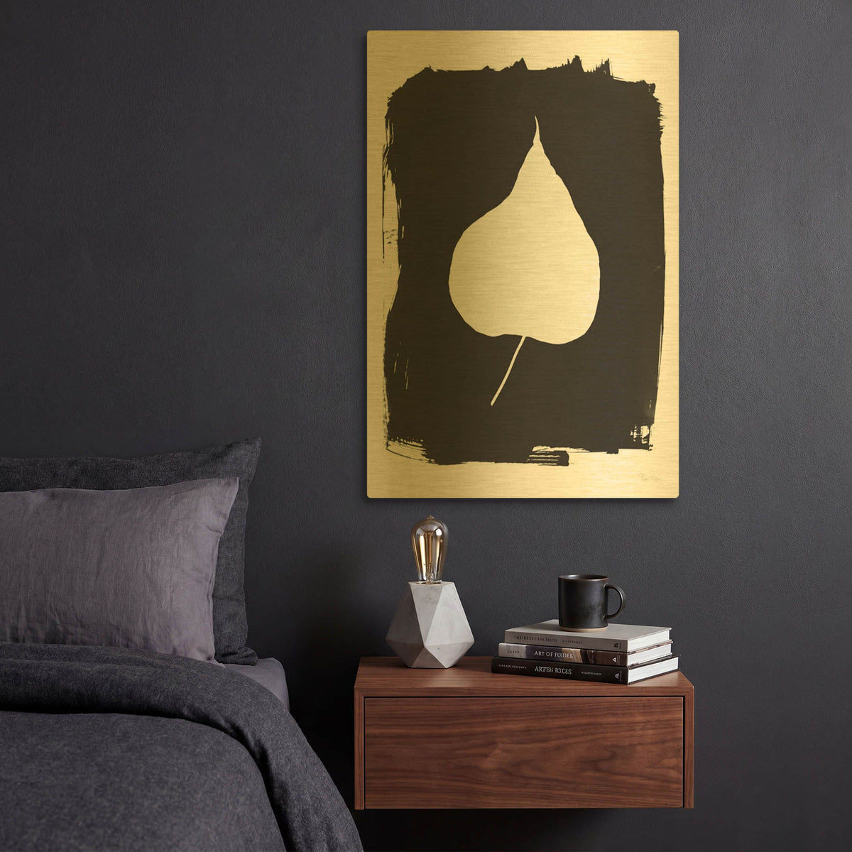 'Nature by the Lake Leaves 3 Black' By Piper Rhue Gold Metal Wall Art