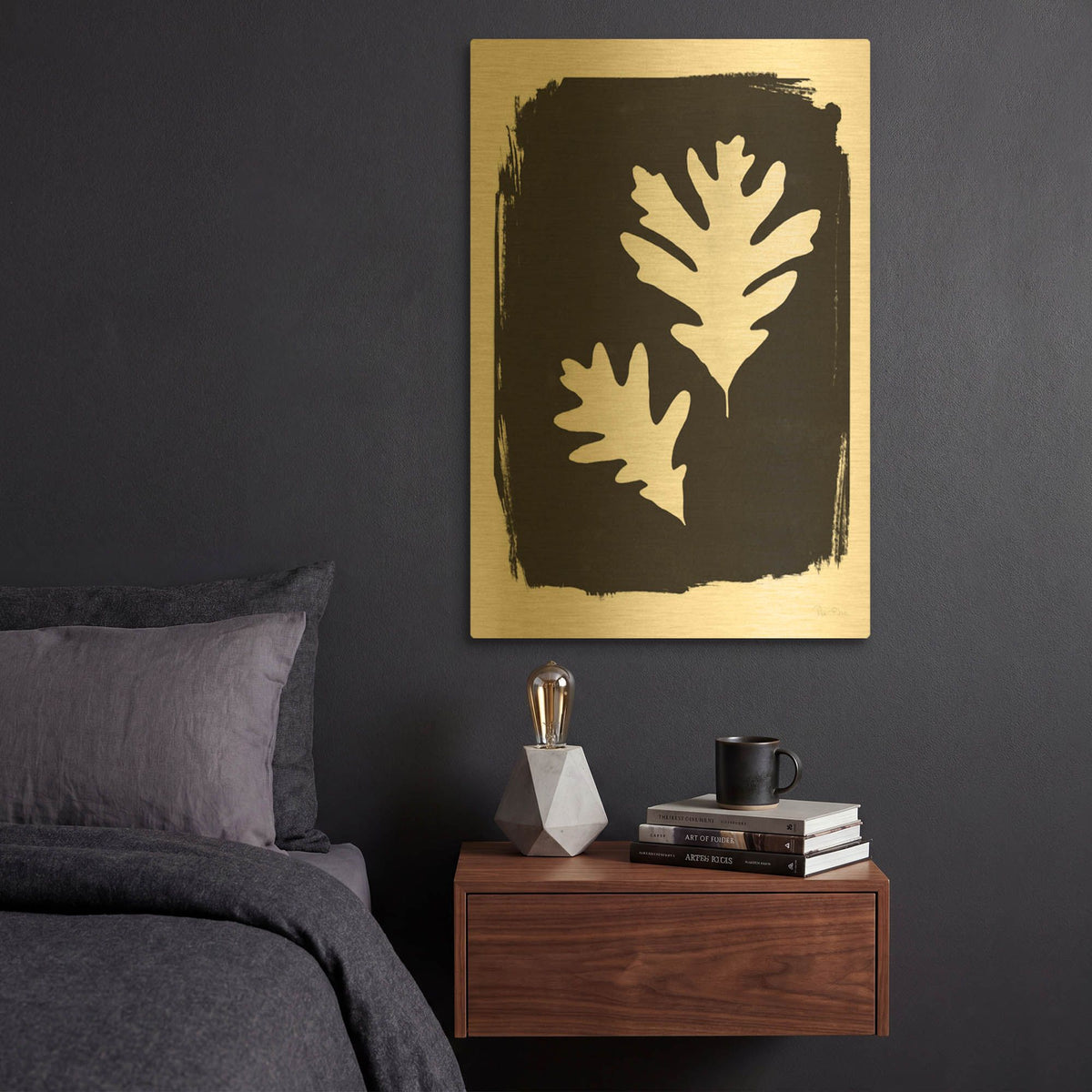 'Nature by the Lake Leaves 4 Black' By Piper Rhue Gold Metal Wall Art