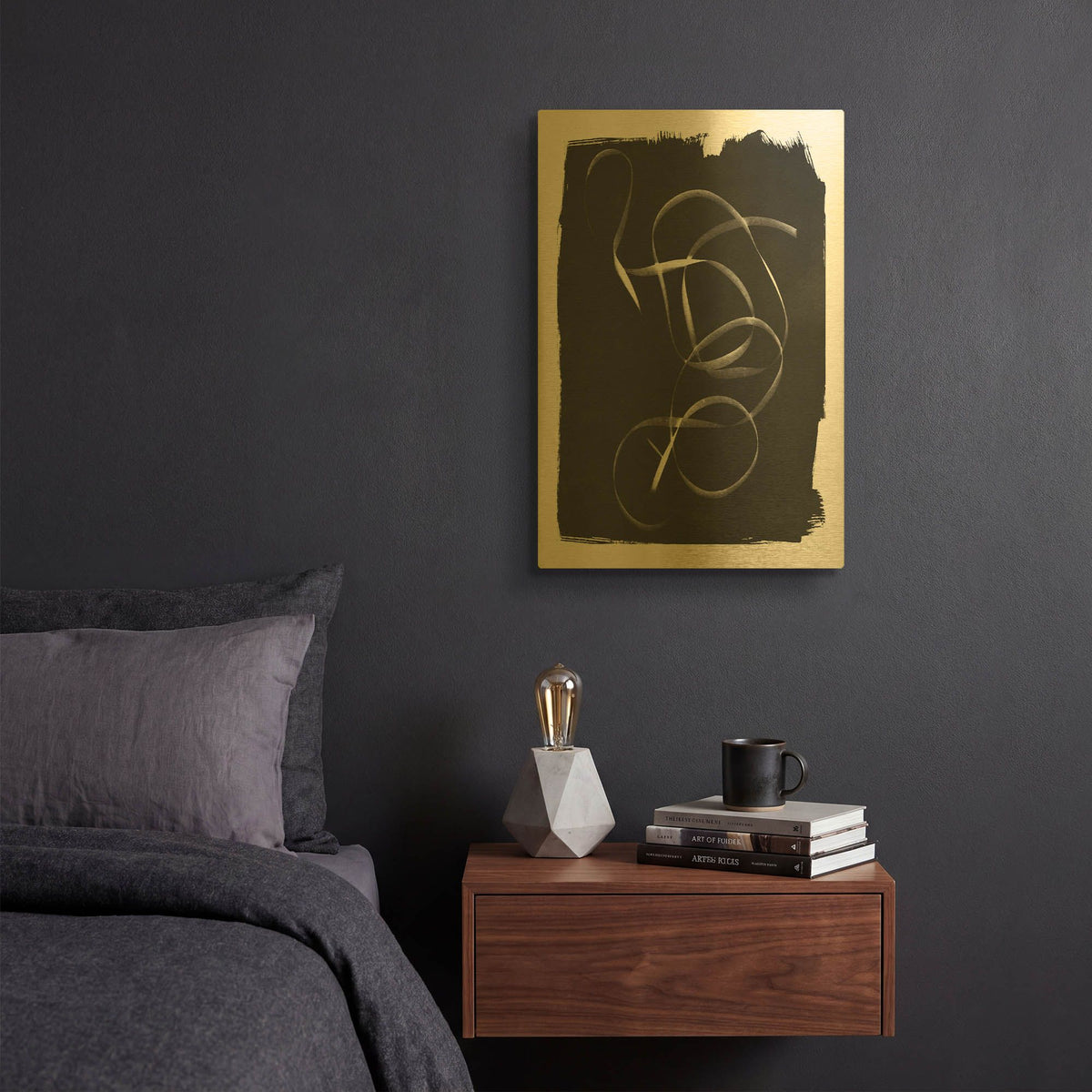'Nature By The Lake Ribbon 1 BW' By Piper Rhue Gold Metal Wall Art