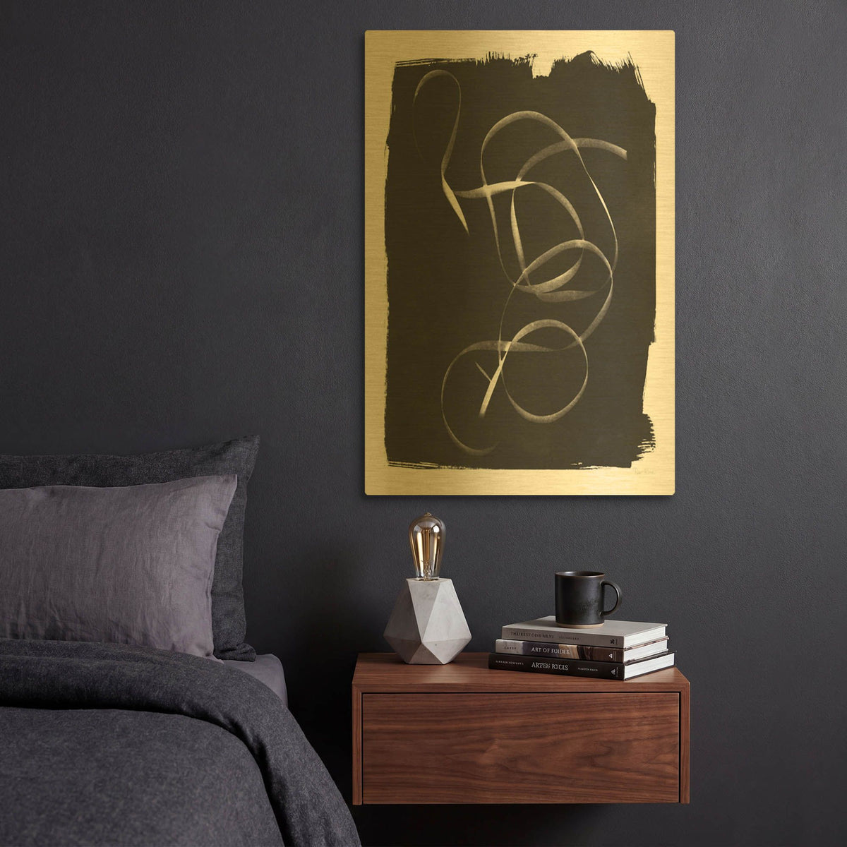 'Nature By The Lake Ribbon 1 BW' By Piper Rhue Gold Metal Wall Art