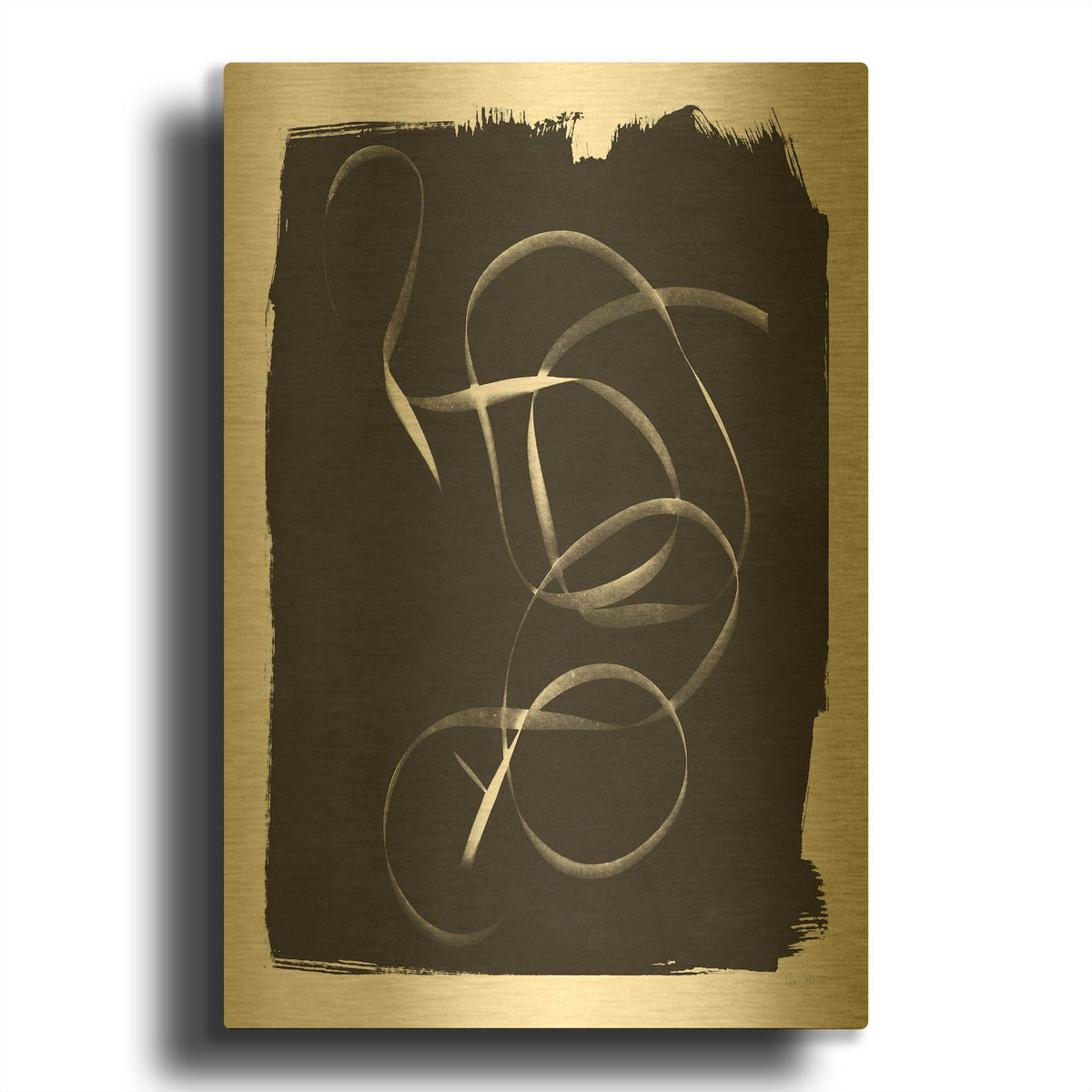 'Nature By The Lake Ribbon 1 BW' By Piper Rhue Gold Metal Wall Art