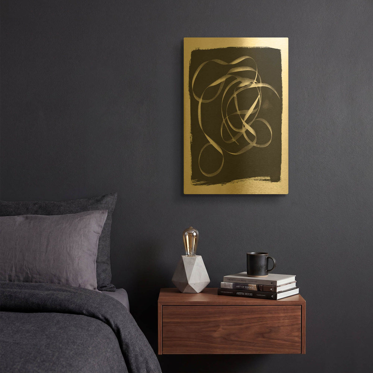 'Nature By The Lake Ribbon 2 BW' By Piper Rhue Gold Metal Wall Art