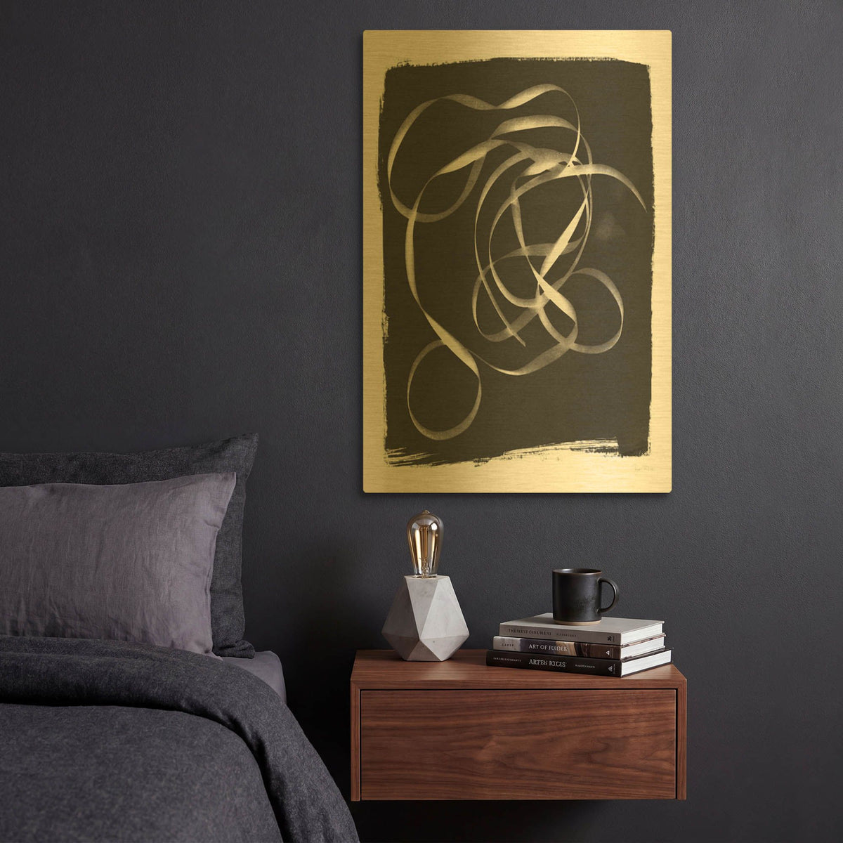 'Nature By The Lake Ribbon 2 BW' By Piper Rhue Gold Metal Wall Art