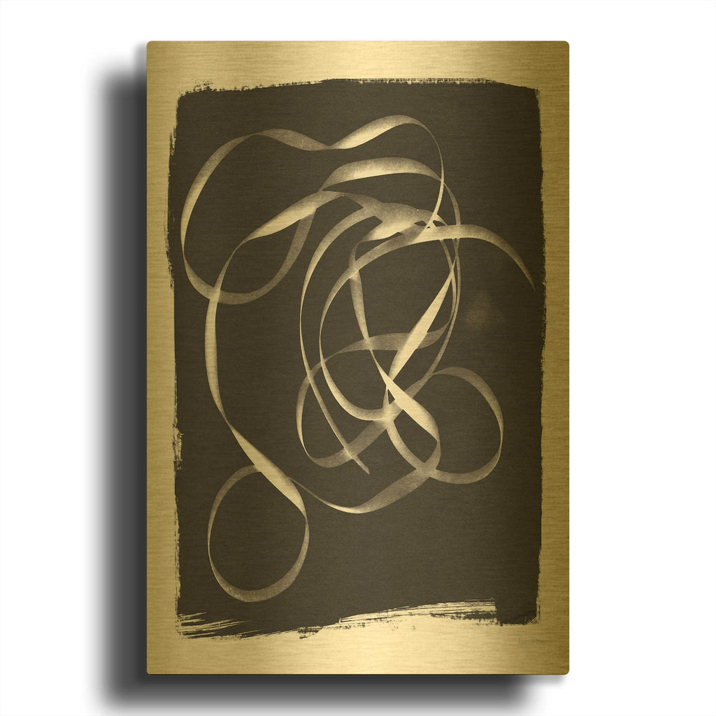 'Nature By The Lake Ribbon 2 BW' By Piper Rhue Gold Metal Wall Art