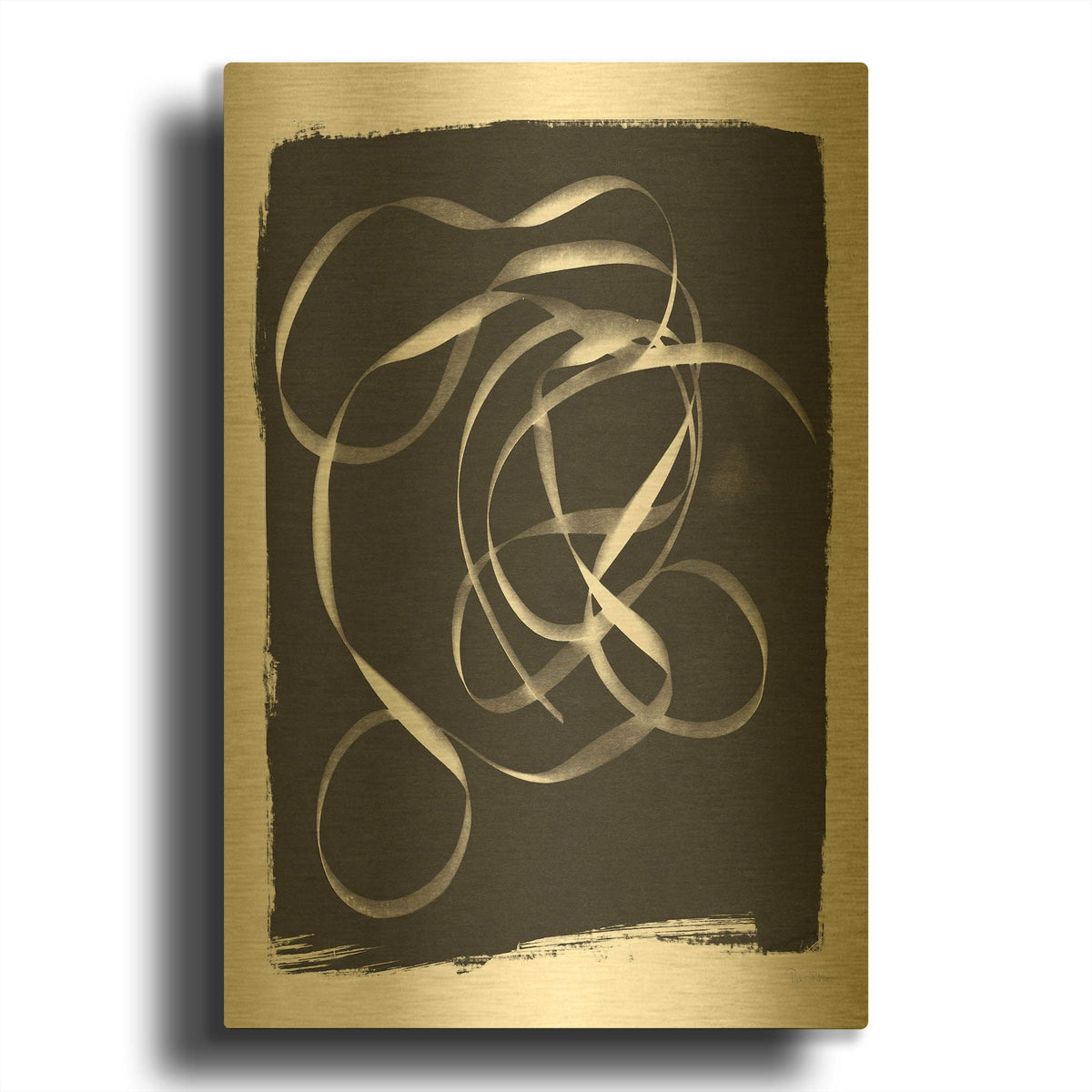 'Nature By The Lake Ribbon 2 BW' By Piper Rhue Gold Metal Wall Art