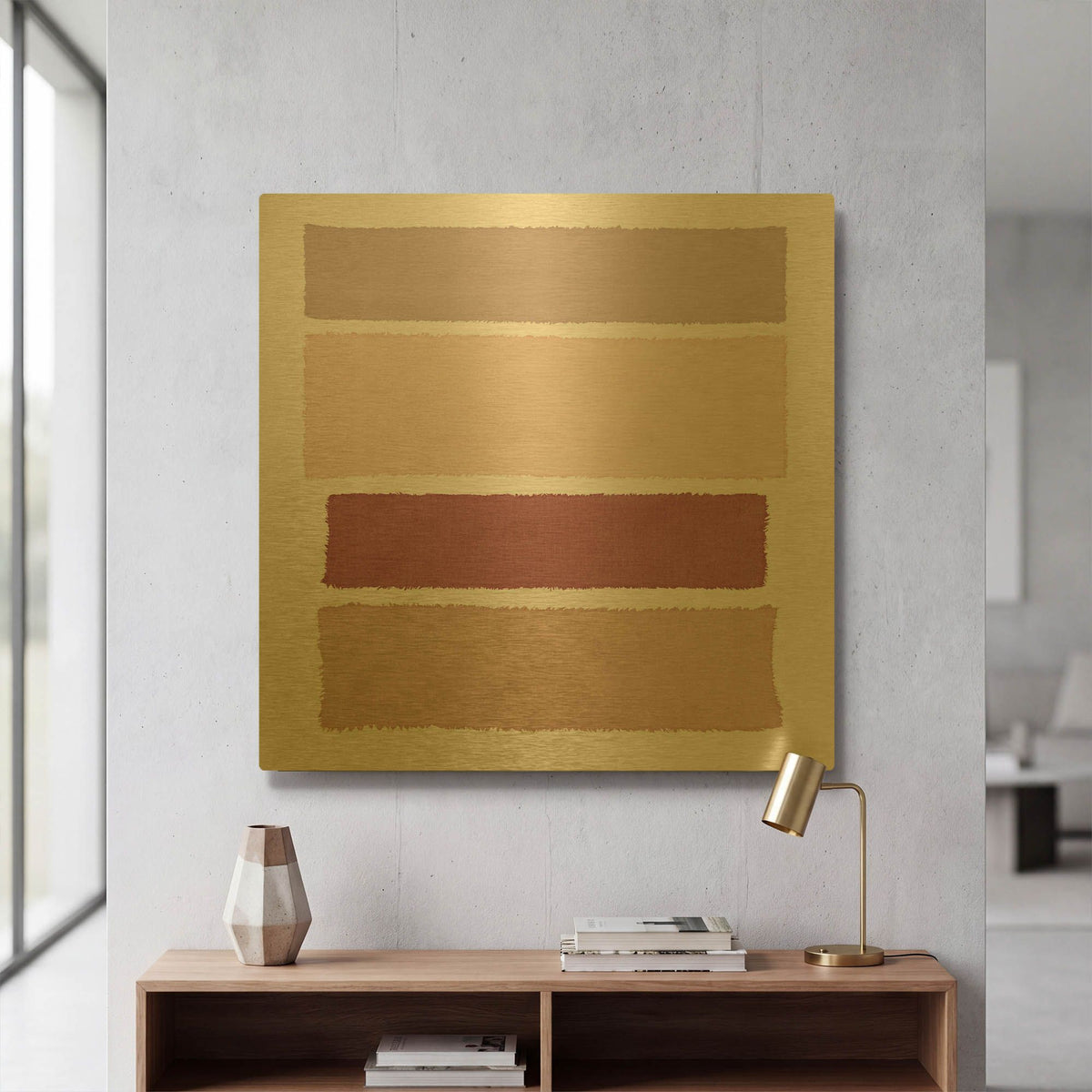 'Painted Weaving 1 Mesa on White Sq' By Piper Rhue Gold Metal Wall Art