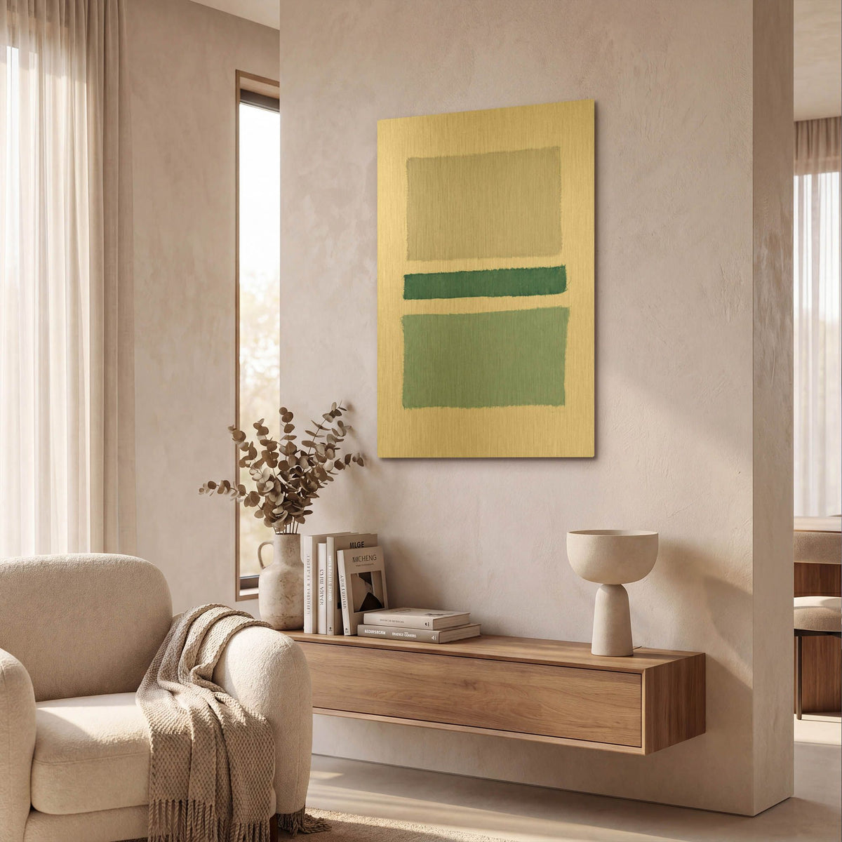'Painted Weaving 5 Blue Green' By Piper Rhue Gold Metal Wall Art