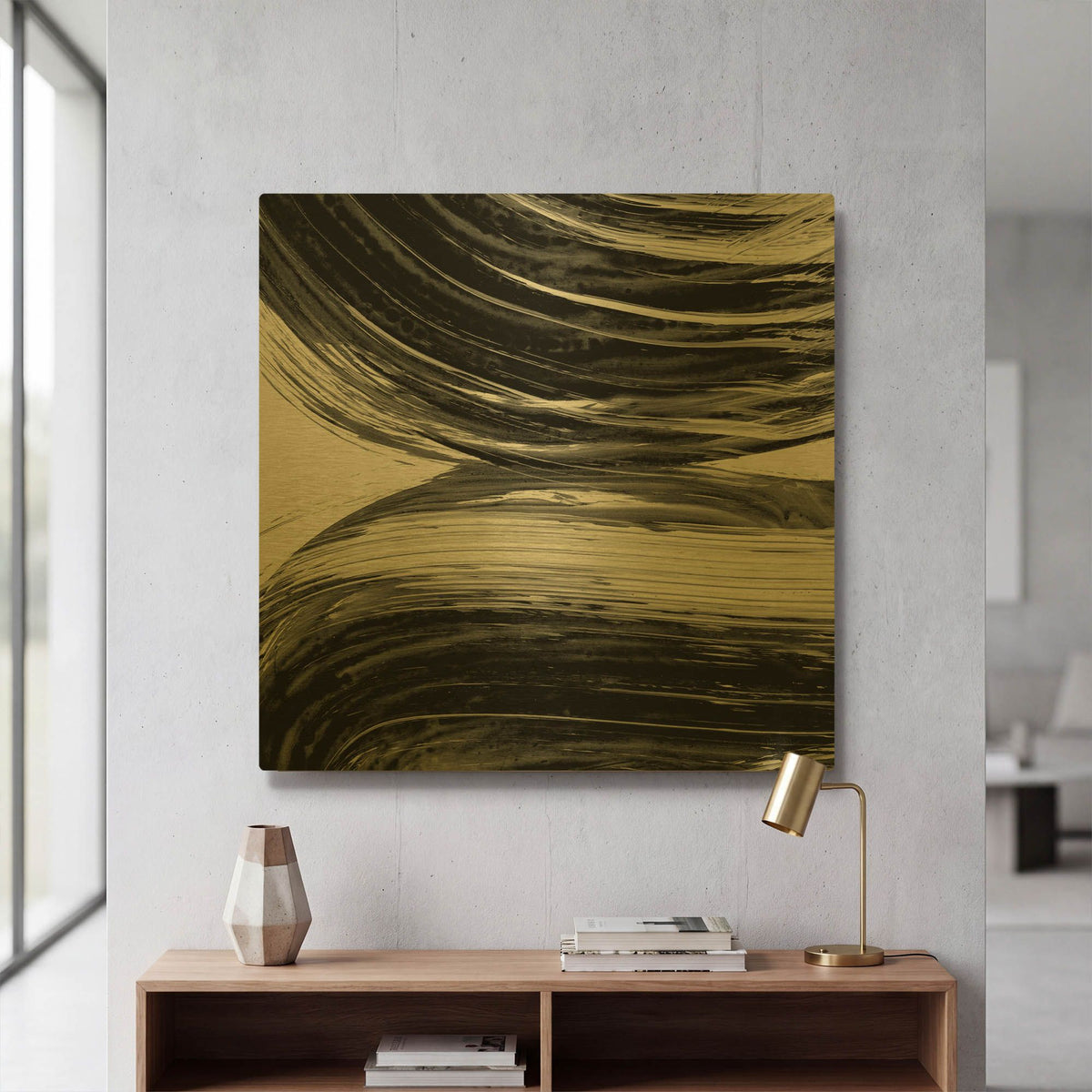 'Swirl 2 BW' By Piper Rhue Gold Metal Wall Art