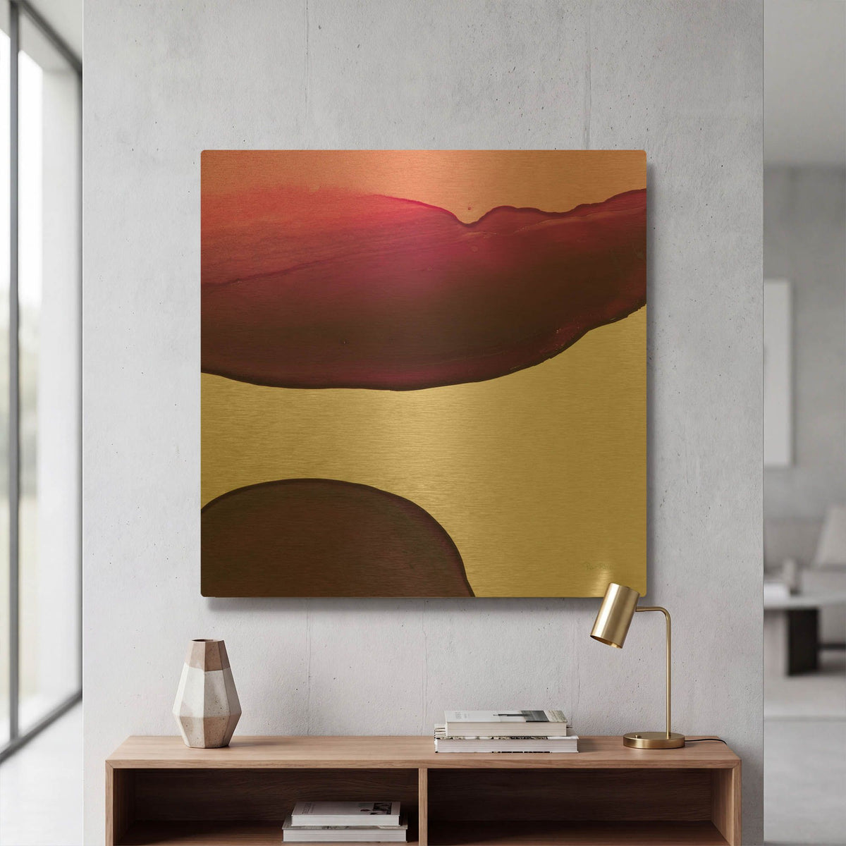 'Swish of Magenta 3' By Piper Rhue Gold Metal Wall Art