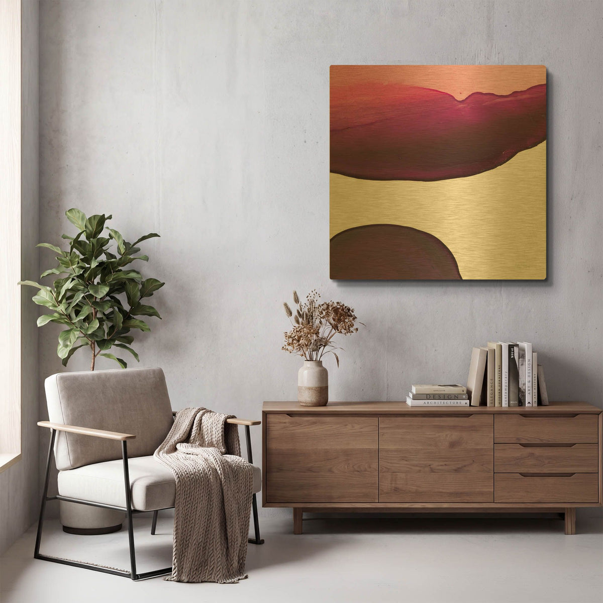 'Swish of Magenta 3' By Piper Rhue Gold Metal Wall Art