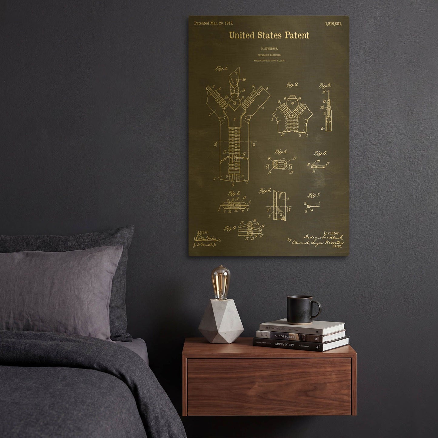'Zipper Blueprint Patent Chalkboard' By LUXE Gold Metal Wall Art