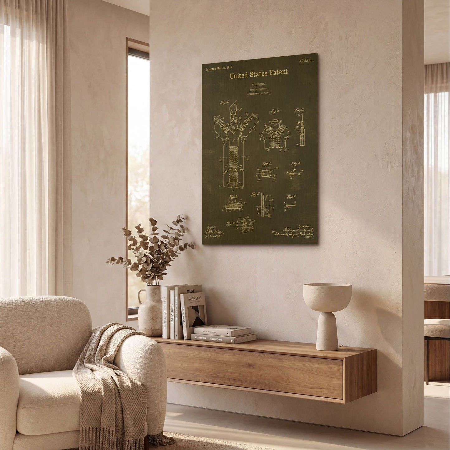 'Zipper Blueprint Patent Chalkboard' By LUXE Gold Metal Wall Art