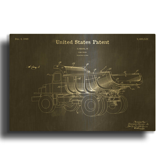 'Dump Truck 1949 Blueprint Patent Chalkboard' By LUXE Gold Metal Wall Art
