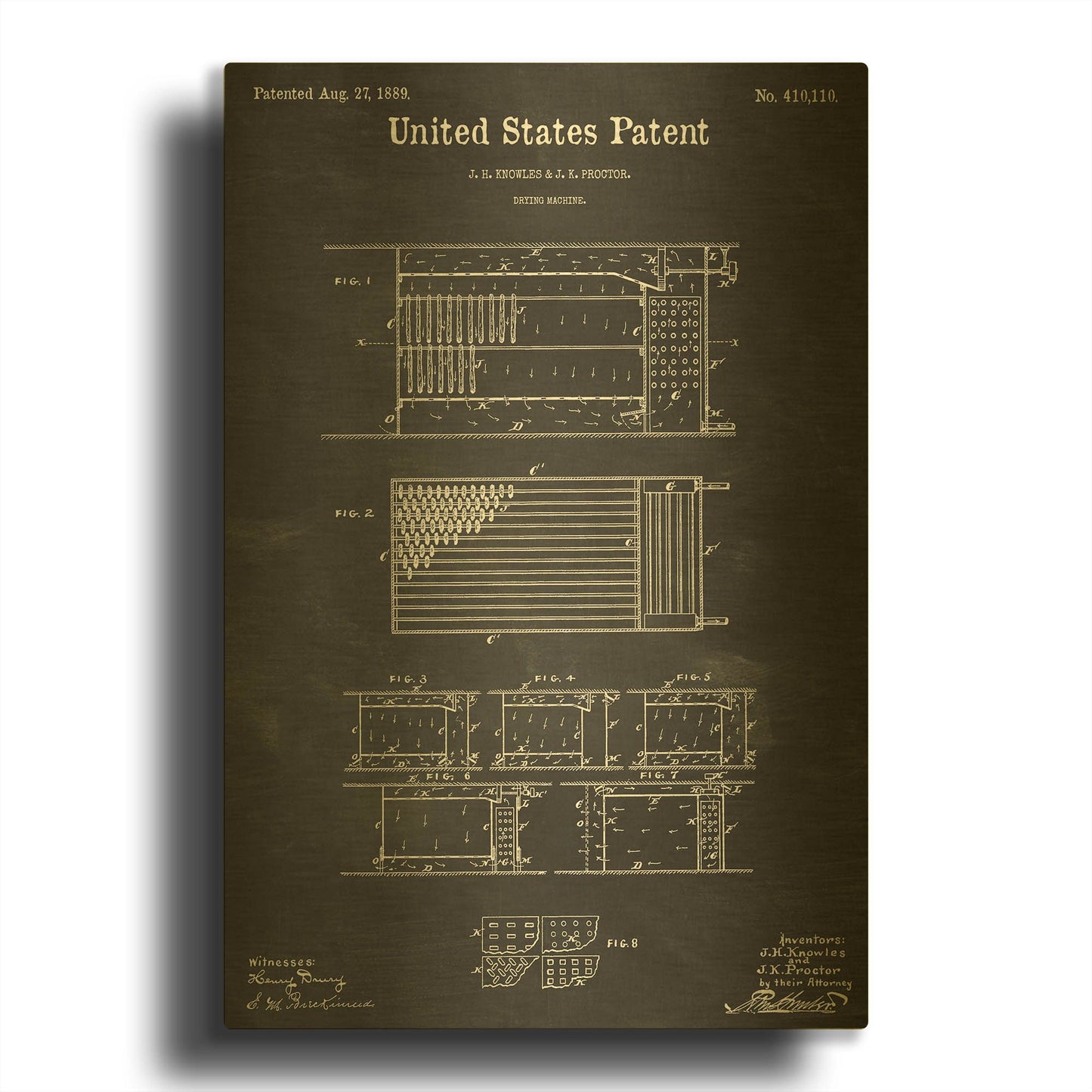 'Drying Machine Blueprint Patent Chalkboard' By LUXE Gold Metal Wall Art