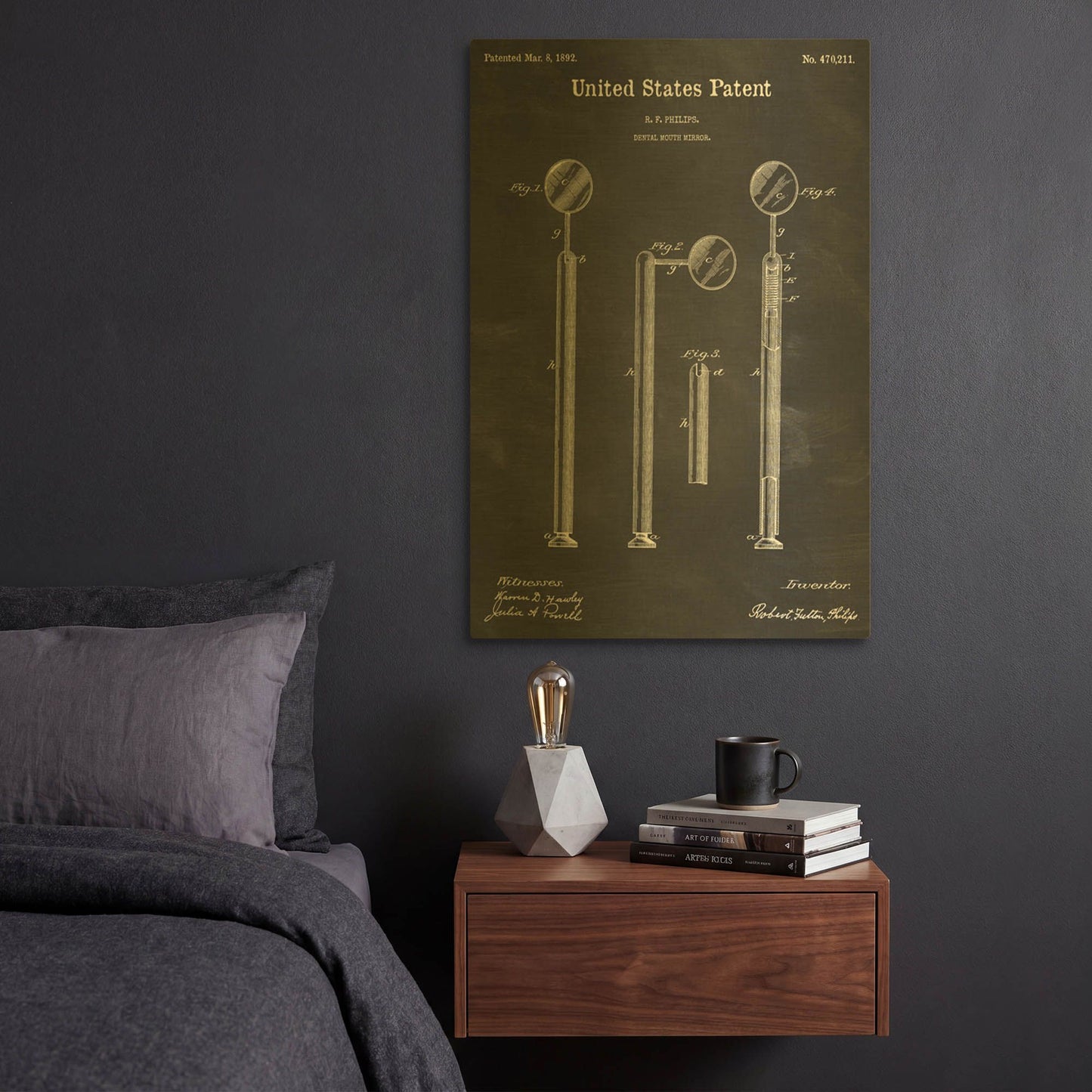 'Dental Mouth Mirror Blueprint Patent Chalkboard' By LUXE Gold Metal Wall Art