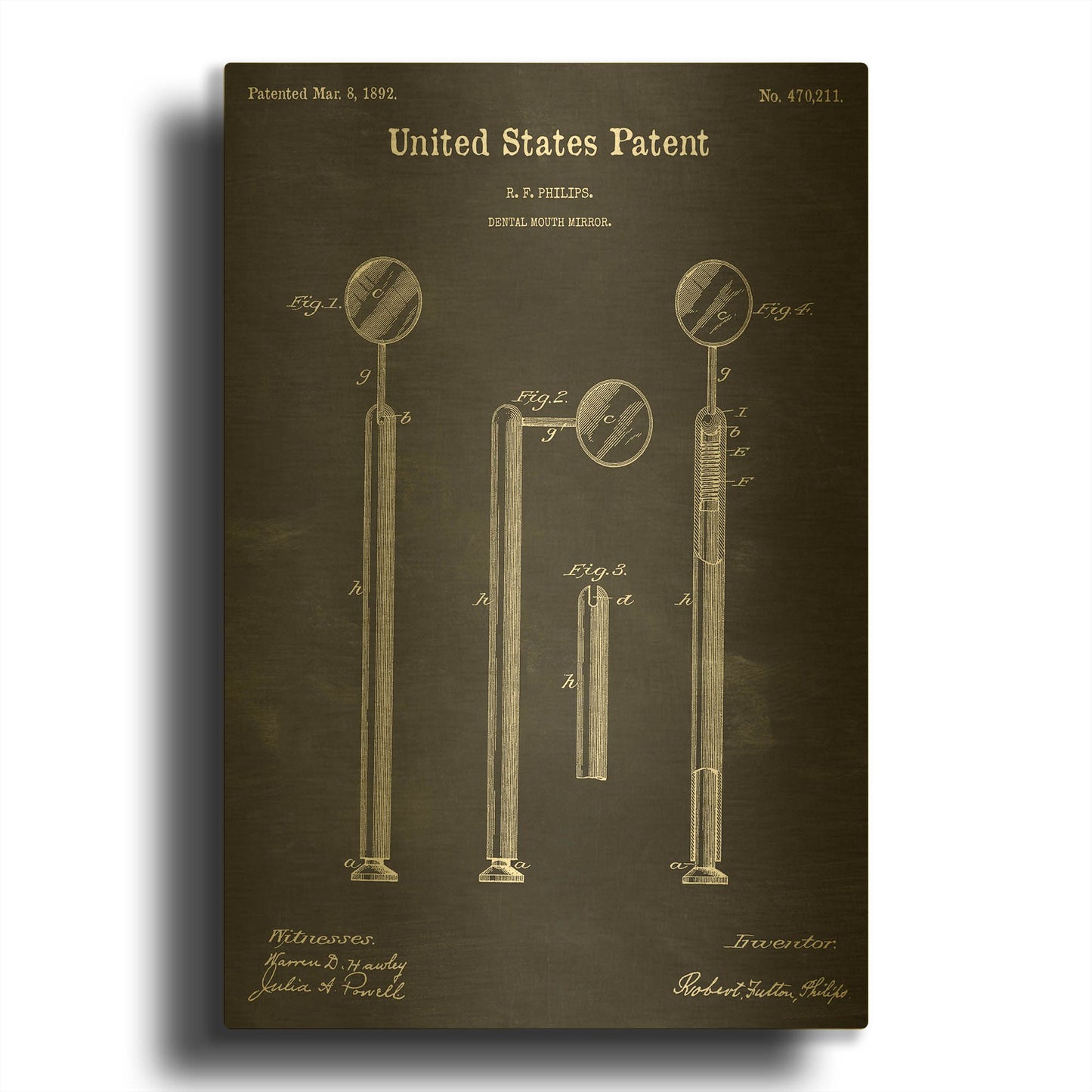 'Dental Mouth Mirror Blueprint Patent Chalkboard' By LUXE Gold Metal Wall Art