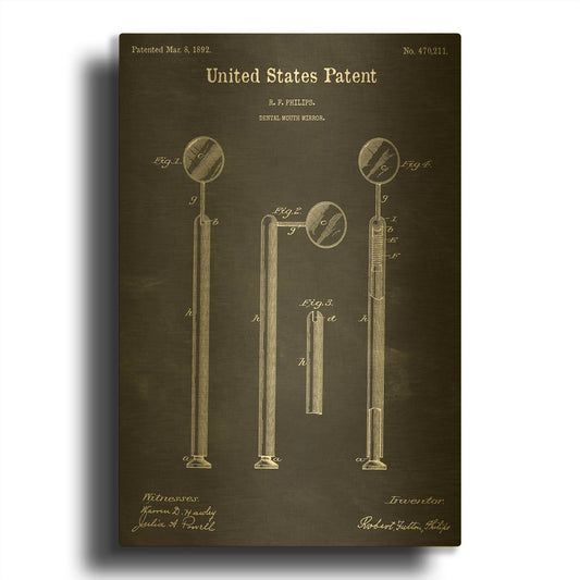 'Dental Mouth Mirror Blueprint Patent Chalkboard' By LUXE Gold Metal Wall Art