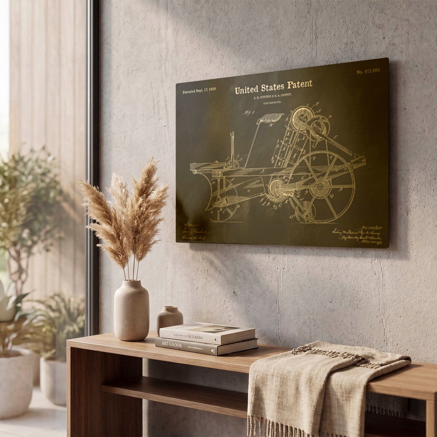 'Corn Harvester Blueprint Patent Chalkboard' By LUXE Gold Metal Wall Art