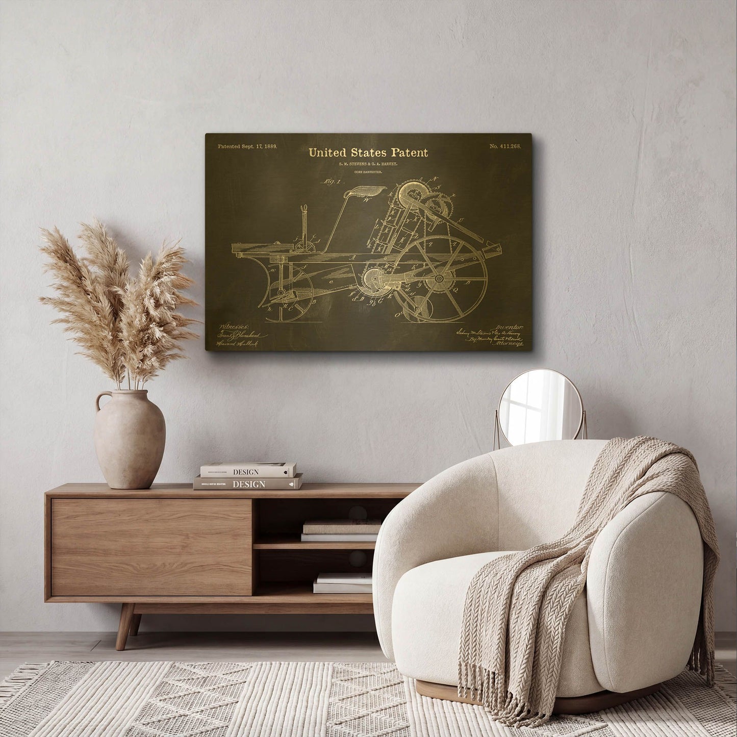 'Corn Harvester Blueprint Patent Chalkboard' By LUXE Gold Metal Wall Art