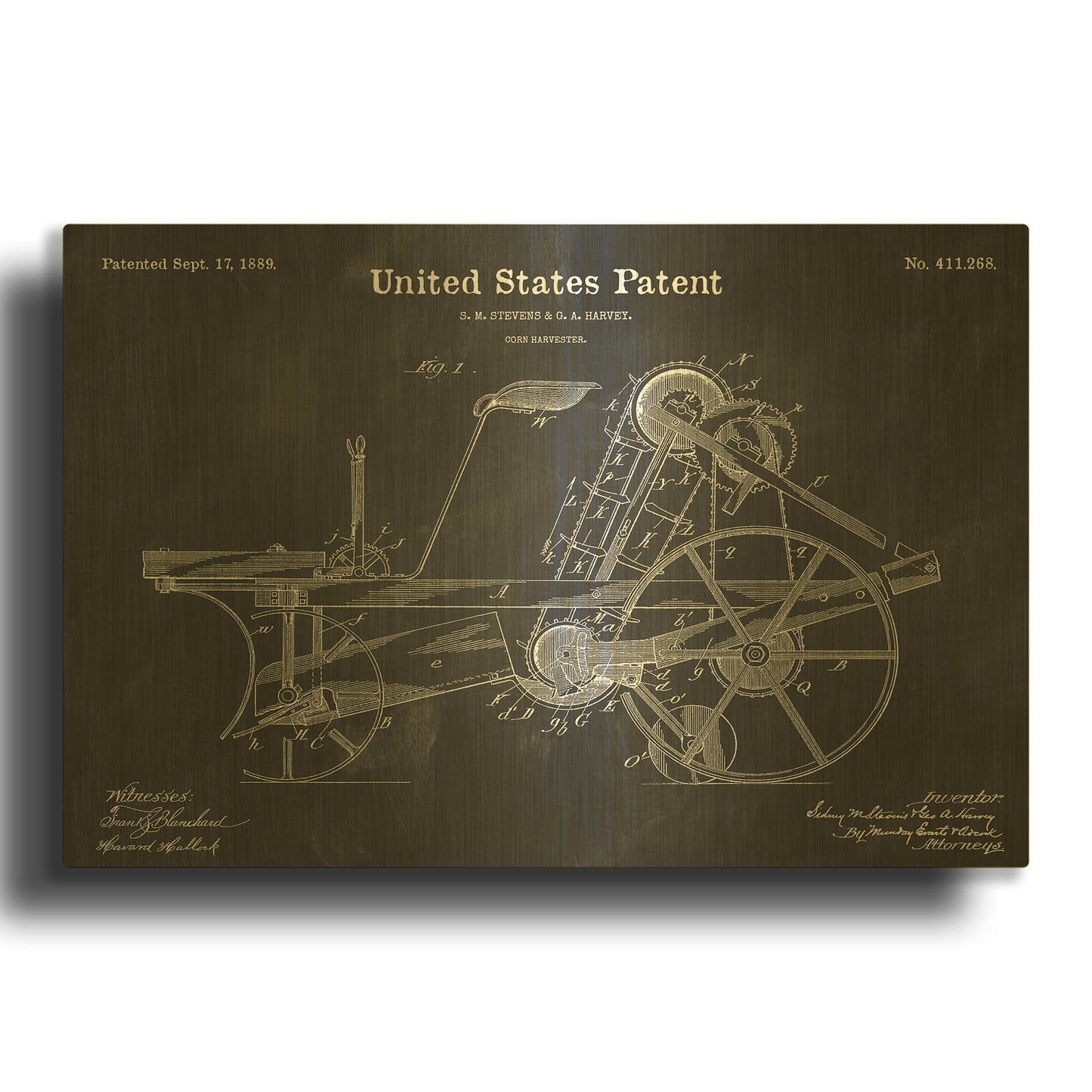 'Corn Harvester Blueprint Patent Chalkboard' By LUXE Gold Metal Wall Art