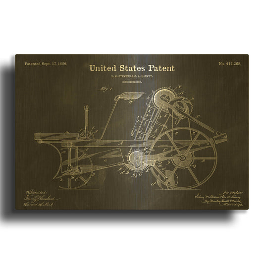 'Corn Harvester Blueprint Patent Chalkboard' By LUXE Gold Metal Wall Art