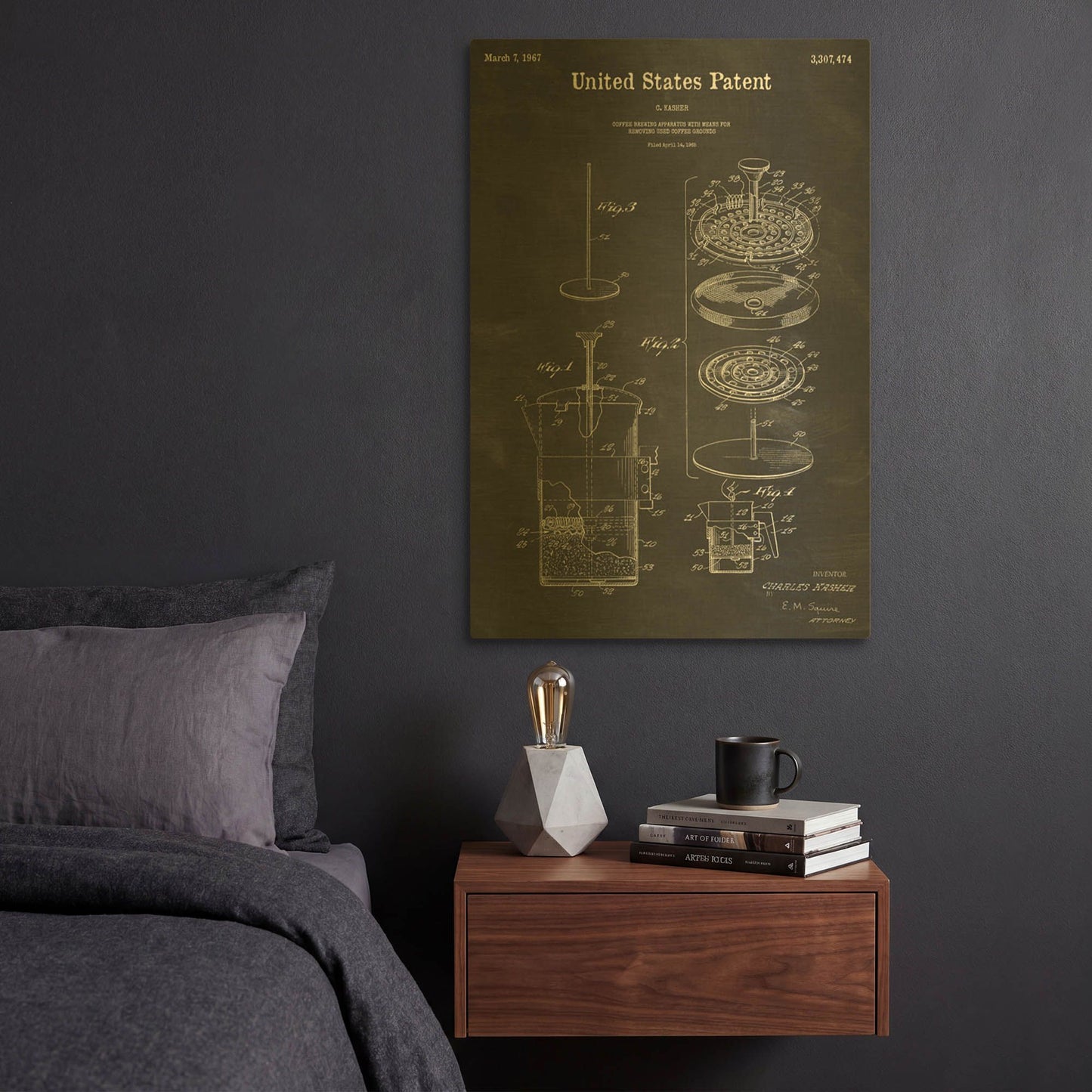 'Coffee Brewer Blueprint Patent Chalkboard' By LUXE Gold Metal Wall Art