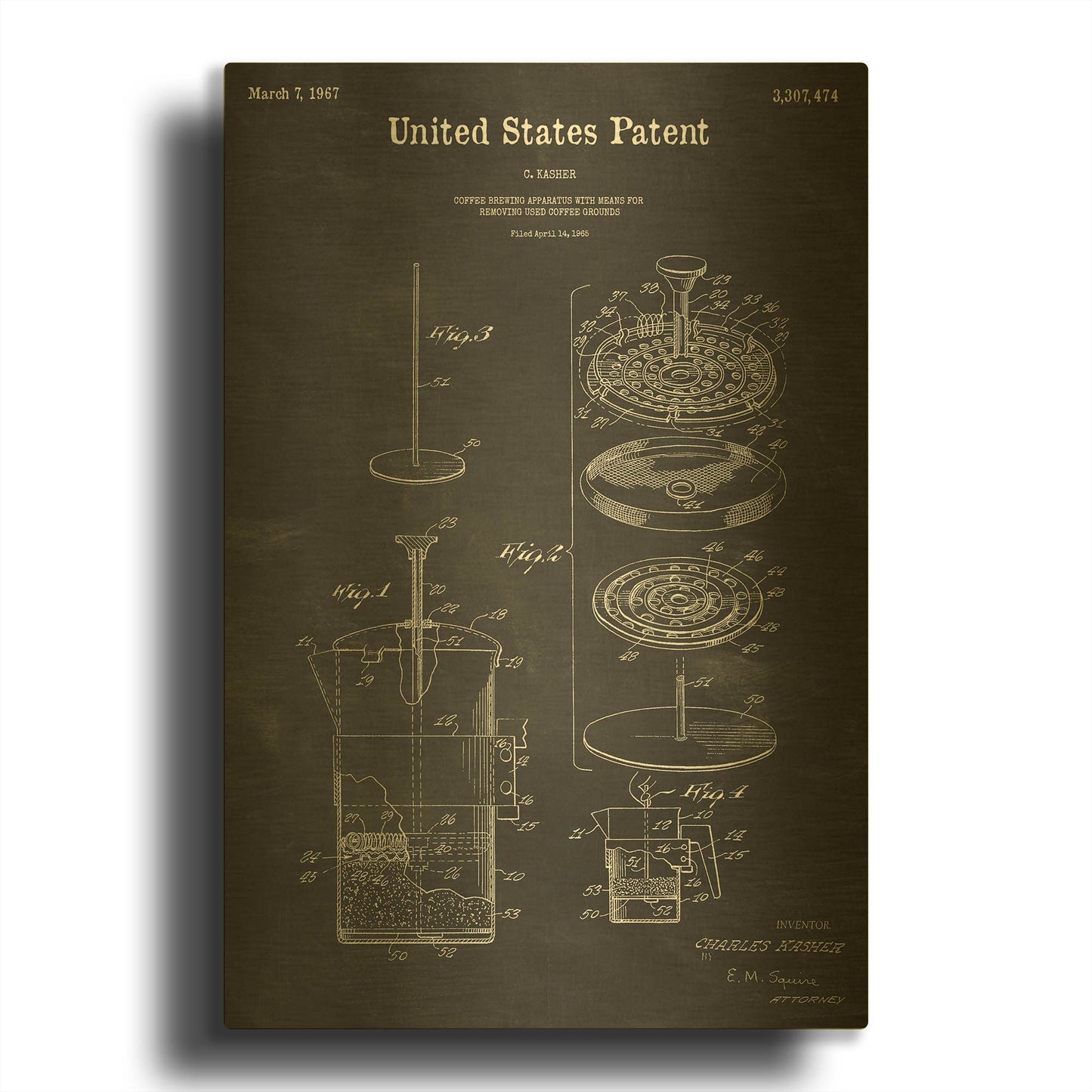'Coffee Brewer Blueprint Patent Chalkboard' By LUXE Gold Metal Wall Art
