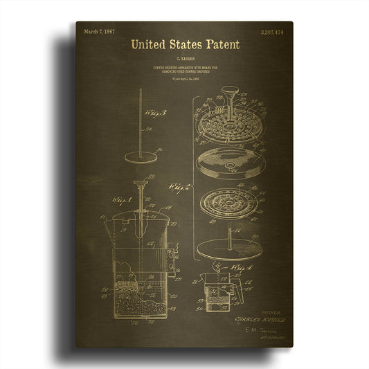 'Coffee Brewer Blueprint Patent Chalkboard' By LUXE Gold Metal Wall Art