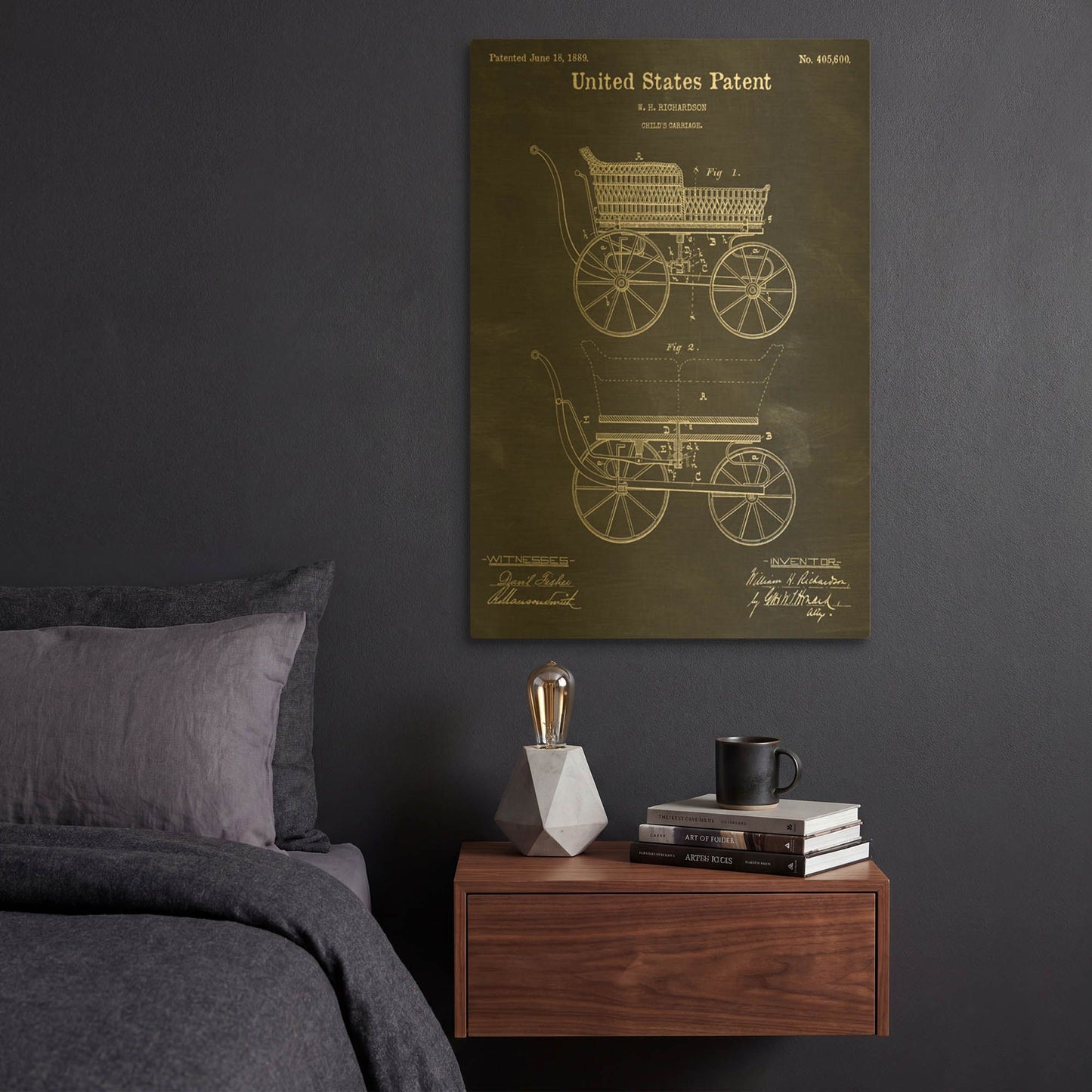 'Baby Carriage Blueprint Patent Chalkboard' By LUXE Gold Metal Wall Art