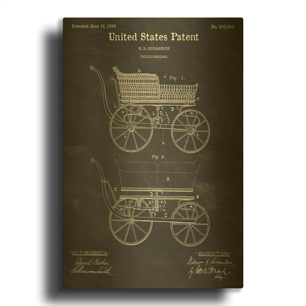 'Baby Carriage Blueprint Patent Chalkboard' By LUXE Gold Metal Wall Art
