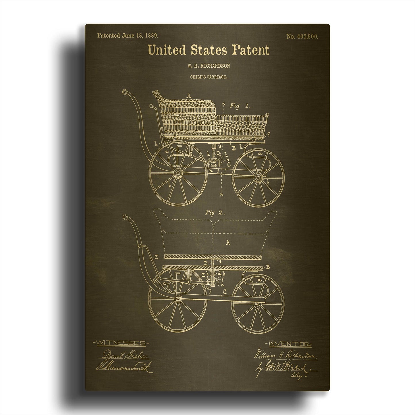 'Baby Carriage Blueprint Patent Chalkboard' By LUXE Gold Metal Wall Art