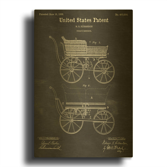 'Baby Carriage Blueprint Patent Chalkboard' By LUXE Gold Metal Wall Art