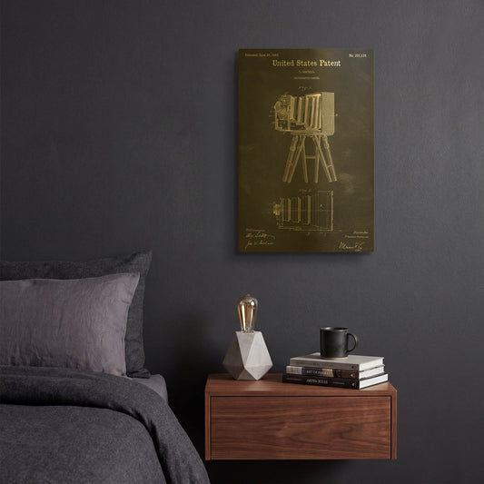 'Photographic Camera Blueprint Patent Chalkboard' By LUXE Gold Metal Wall Art