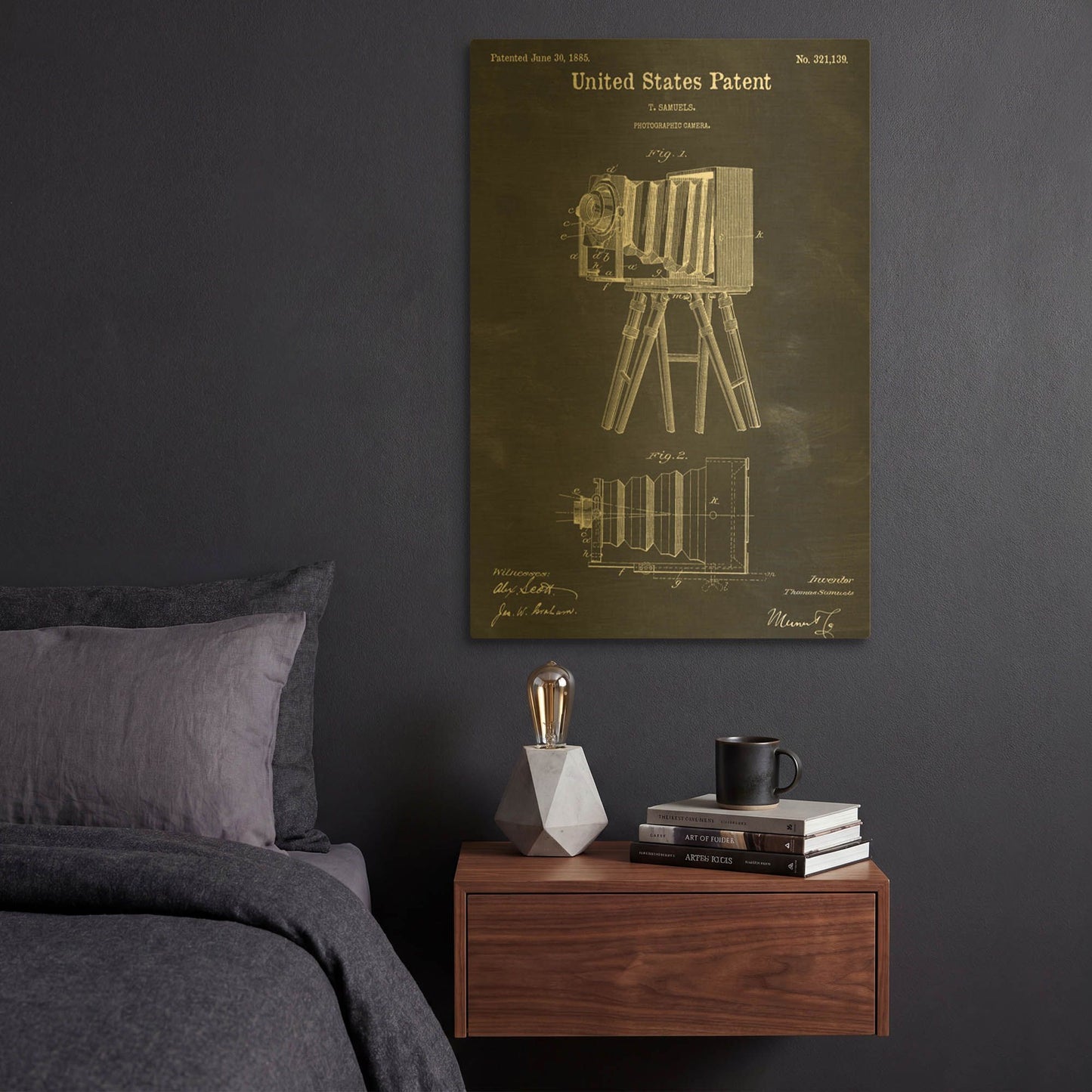 'Photographic Camera Blueprint Patent Chalkboard' By LUXE Gold Metal Wall Art