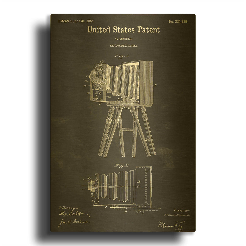 'Photographic Camera Blueprint Patent Chalkboard' By LUXE Gold Metal Wall Art