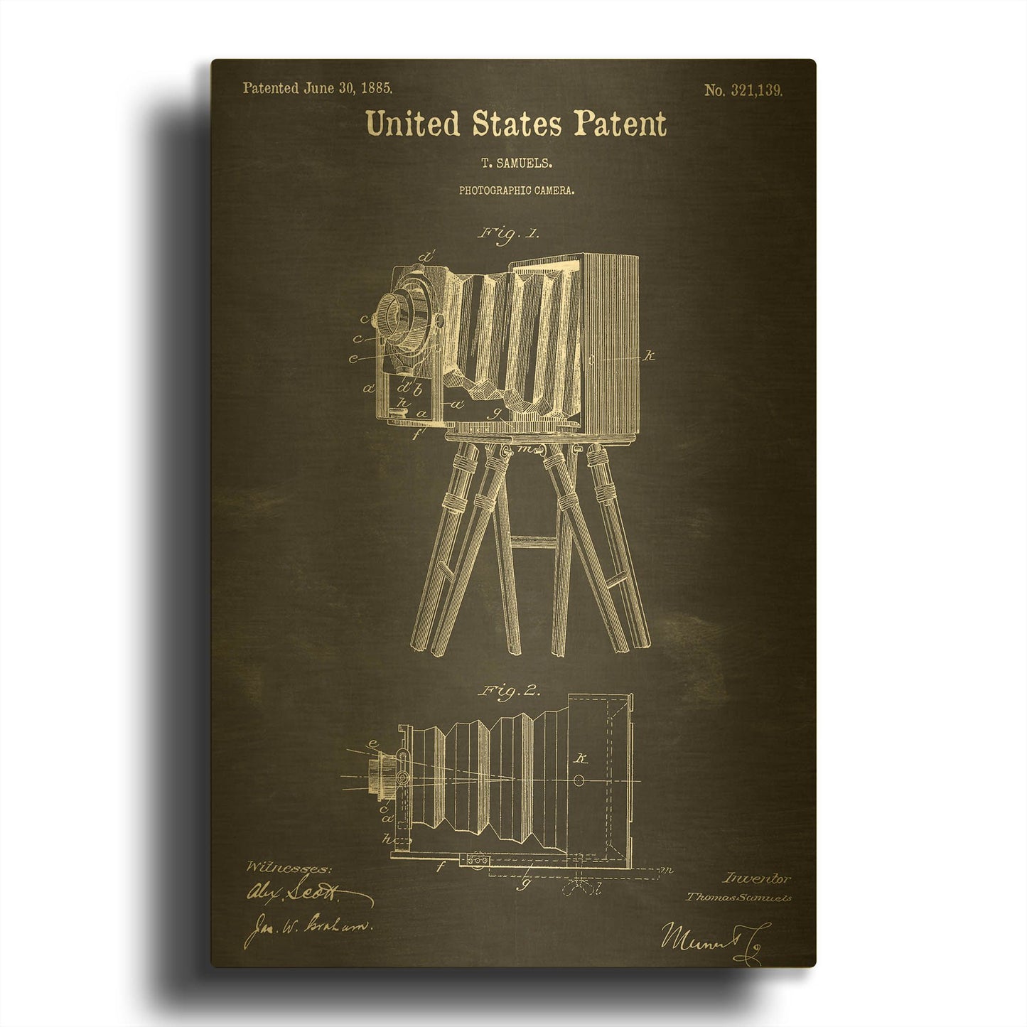 'Photographic Camera Blueprint Patent Chalkboard' By LUXE Gold Metal Wall Art