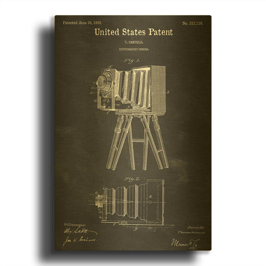 'Photographic Camera Blueprint Patent Chalkboard' By LUXE Gold Metal Wall Art