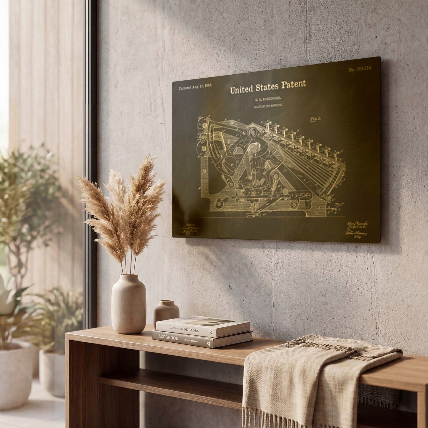 'Calculating Machine Blueprint Patent Chalkboard' By LUXE Gold Metal Wall Art