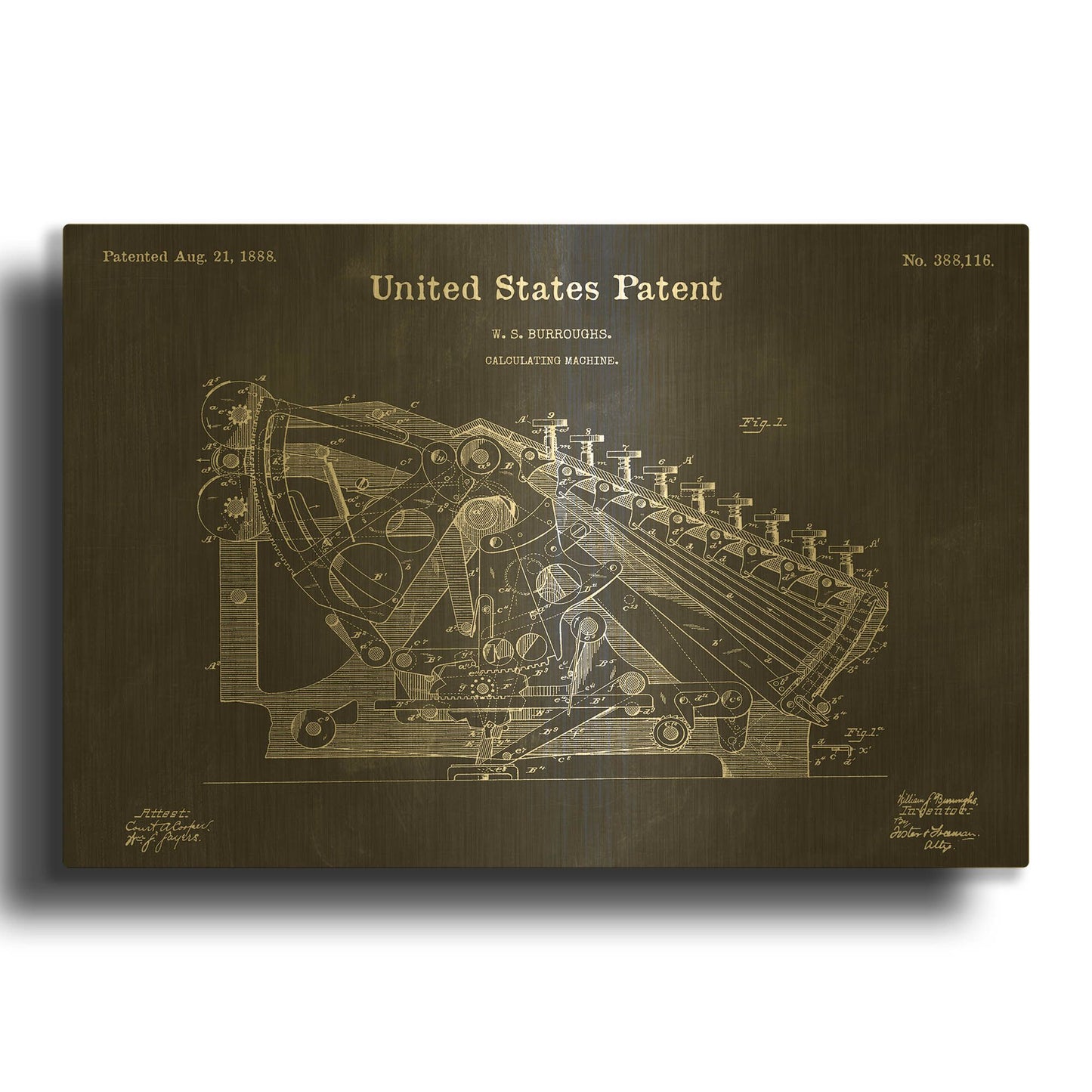 'Calculating Machine Blueprint Patent Chalkboard' By LUXE Gold Metal Wall Art