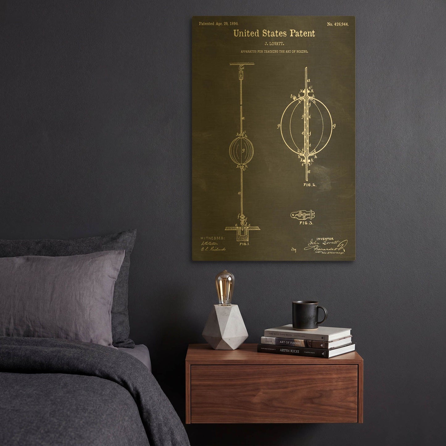 'Apparatus to Teach Boxing Blueprint Patent Chalkboard' By LUXE Gold Metal Wall Art