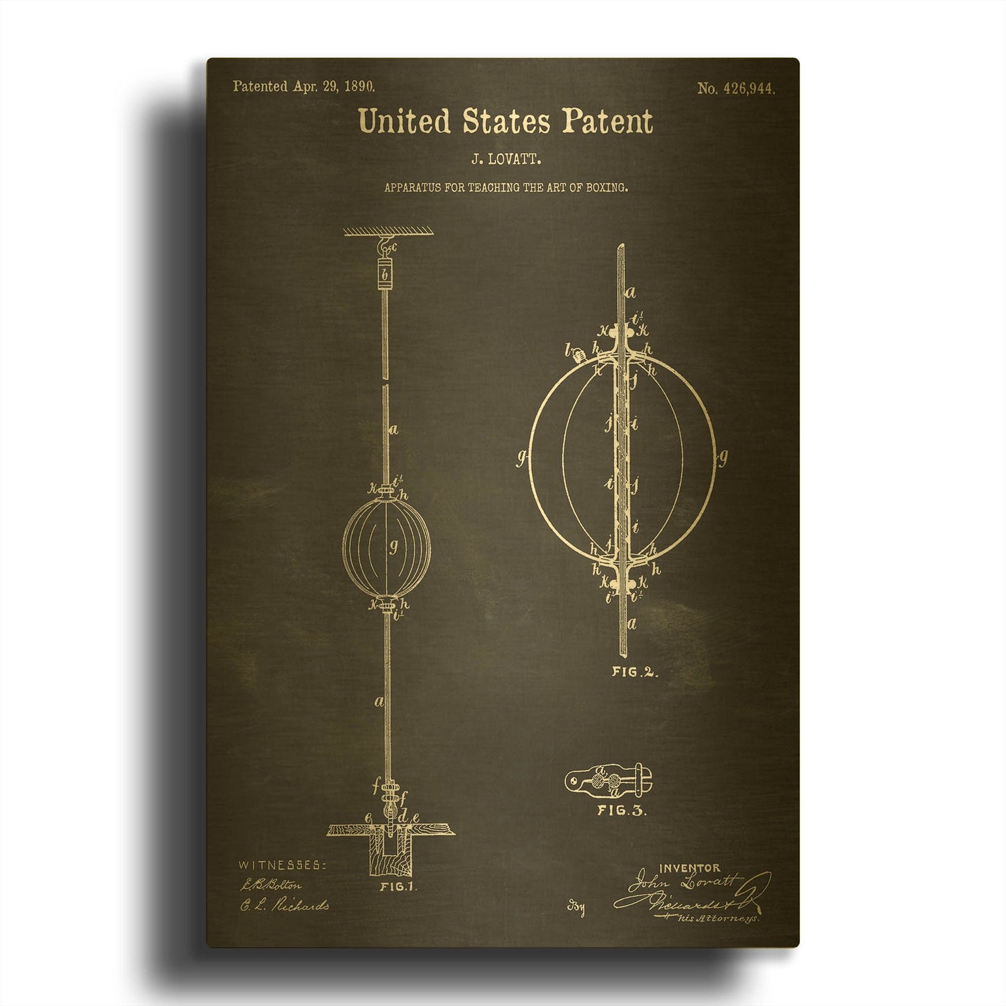 'Apparatus to Teach Boxing Blueprint Patent Chalkboard' By LUXE Gold Metal Wall Art