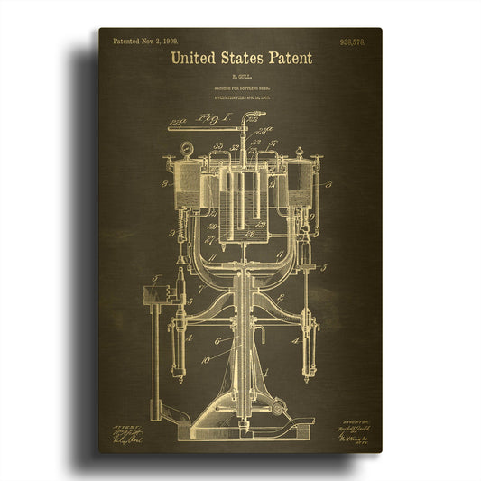 'Beer Bottling Machine Blueprint Patent Chalkboard' By LUXE Gold Metal Wall Art
