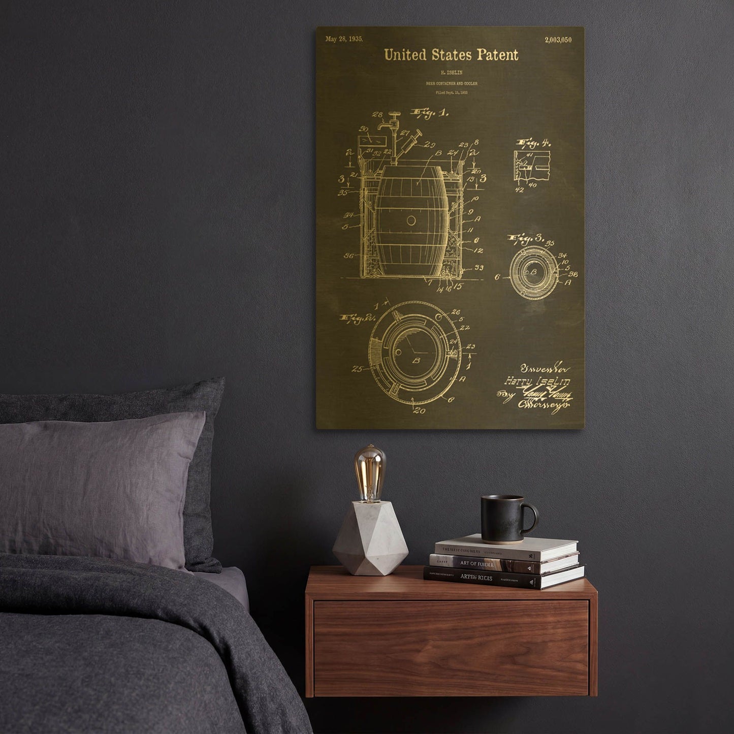'Beer Container and Cooler Blueprint Patent Chalkboard' By LUXE Gold Metal Wall Art
