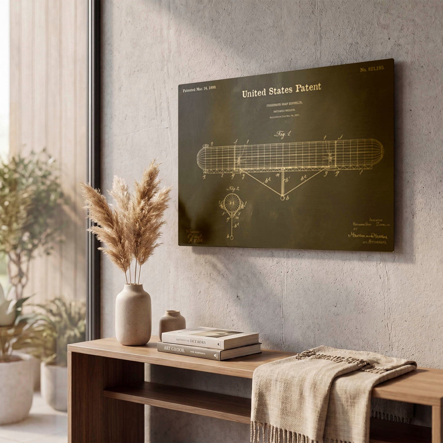 'Navigable Balloon Blueprint Patent Chalkboard' By LUXE Gold Metal Wall Art