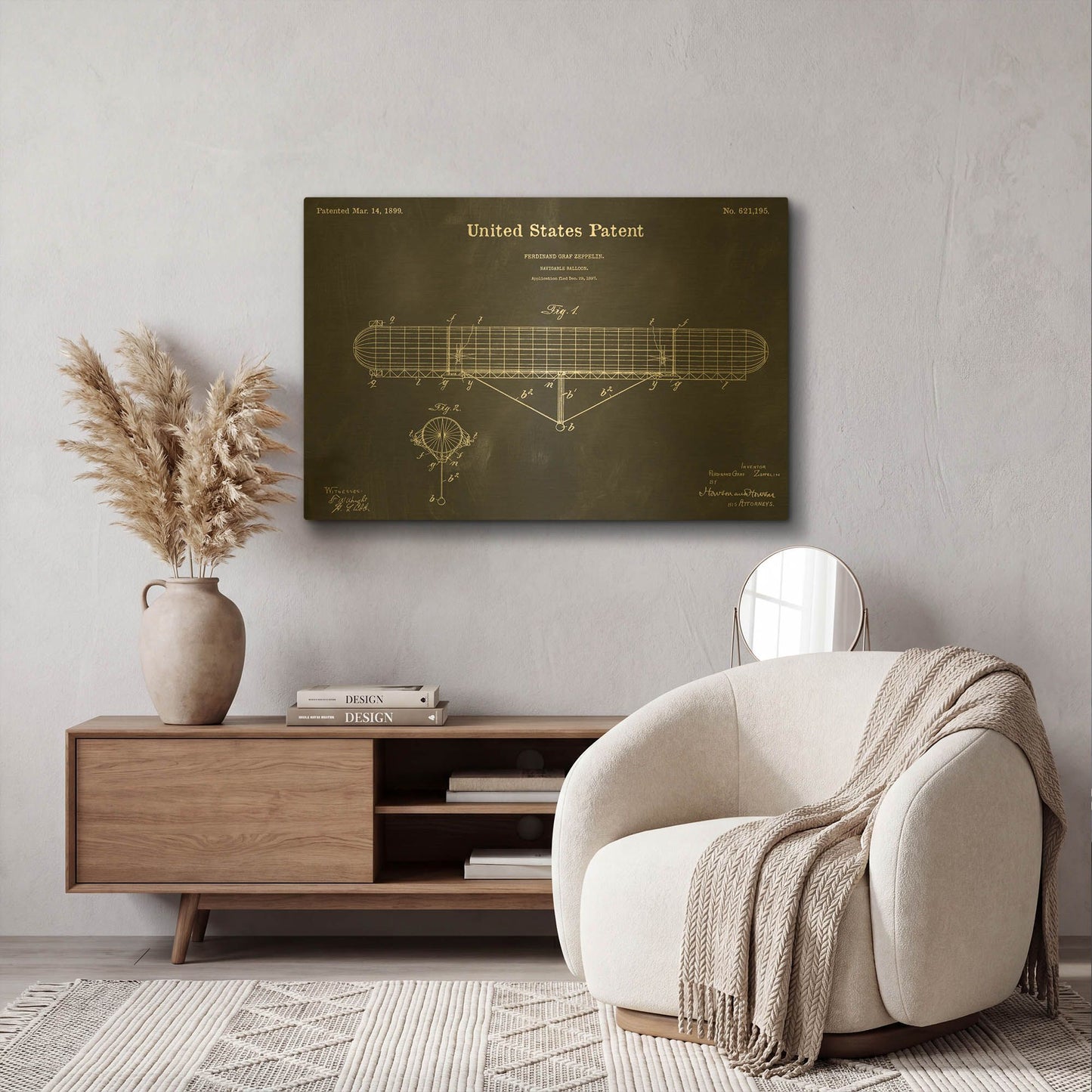 'Navigable Balloon Blueprint Patent Chalkboard' By LUXE Gold Metal Wall Art