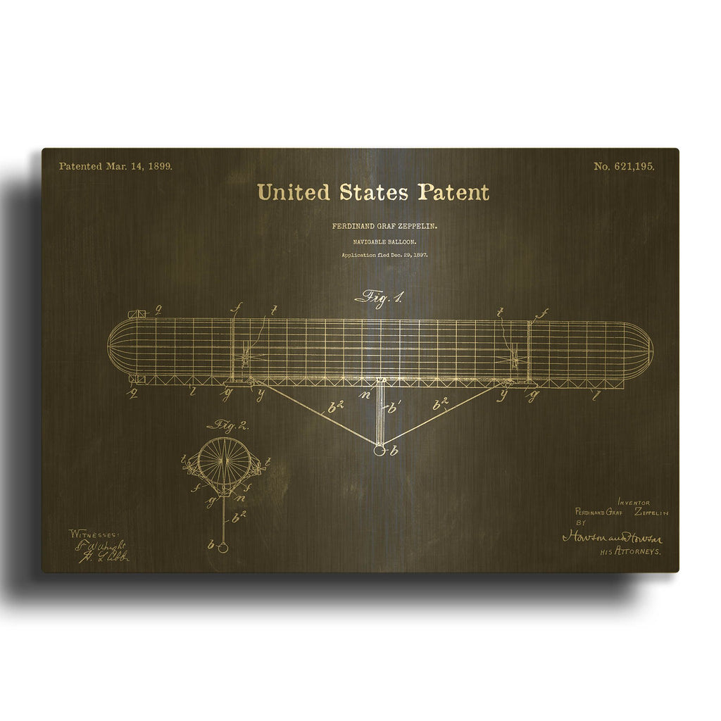 'Navigable Balloon Blueprint Patent Chalkboard' By LUXE Gold Metal Wall Art