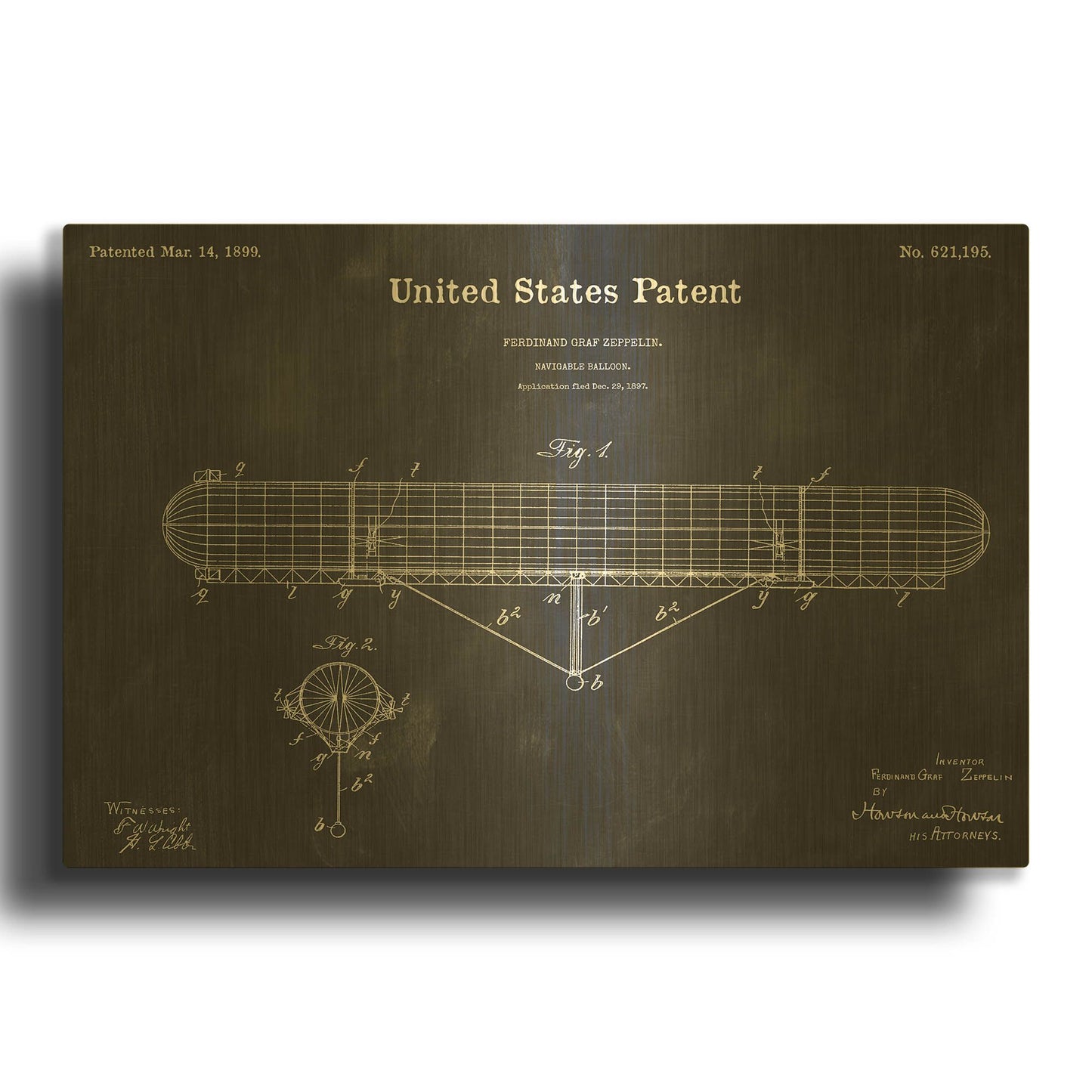 'Navigable Balloon Blueprint Patent Chalkboard' By LUXE Gold Metal Wall Art